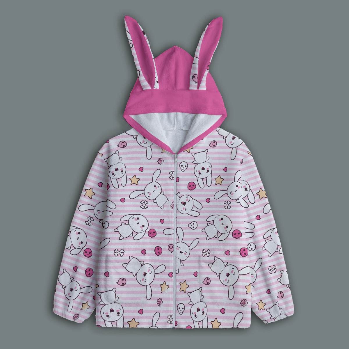 Hop 'n' Stripe Bunny Ears Unisex Hoodie - Puppy's Aesthetics