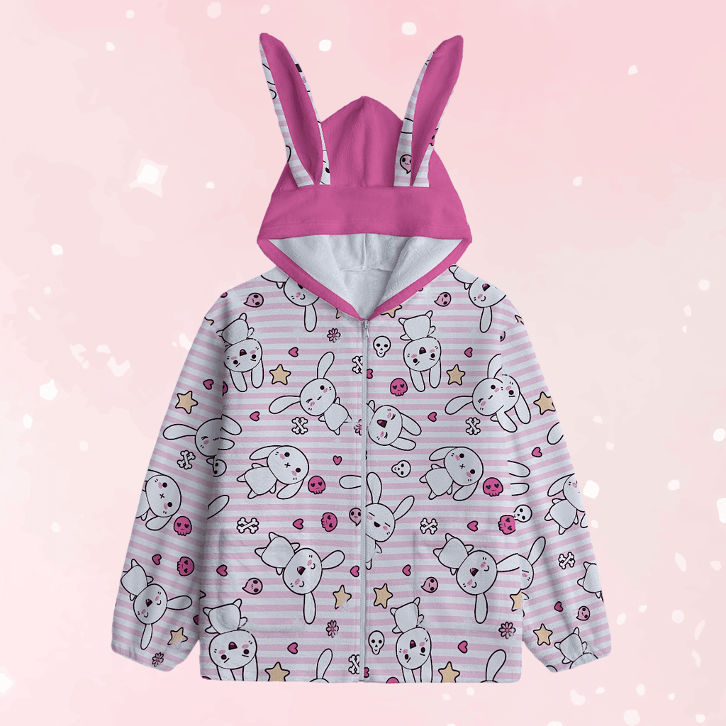 Hop 'n' Stripe Bunny Ears Unisex Hoodie - Puppy's Aesthetics