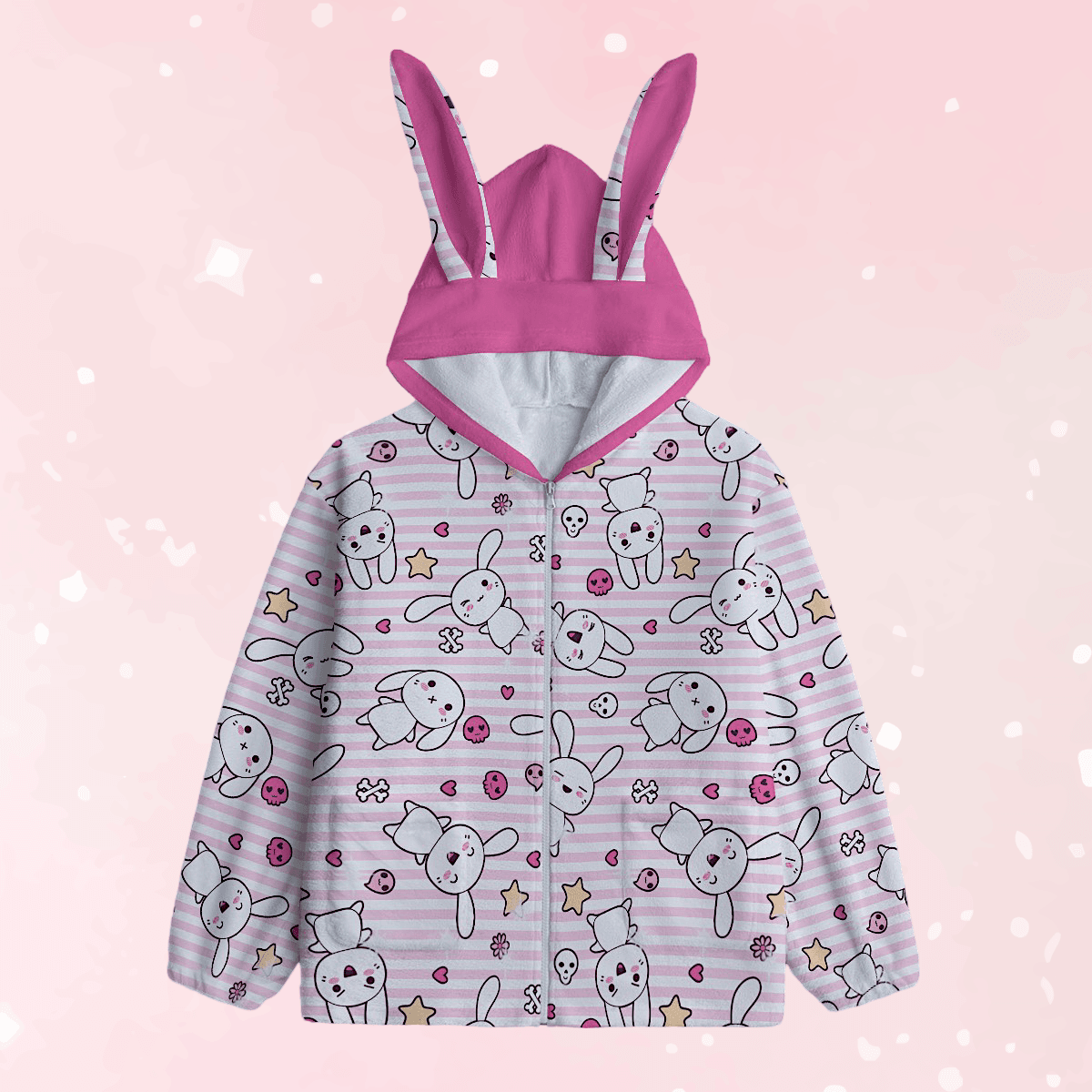 Hop 'n' Stripe Bunny Ears Unisex Hoodie - Puppy's Aesthetics