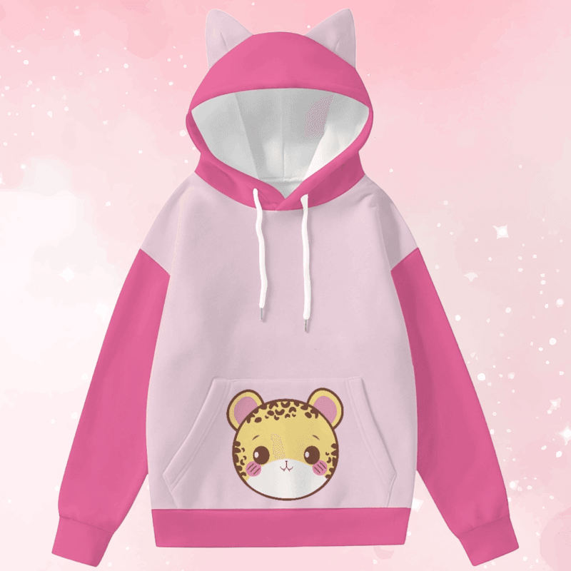 Kawaii Pink Leopard Kitty Ears Hoodie - Puppy's Aesthetics