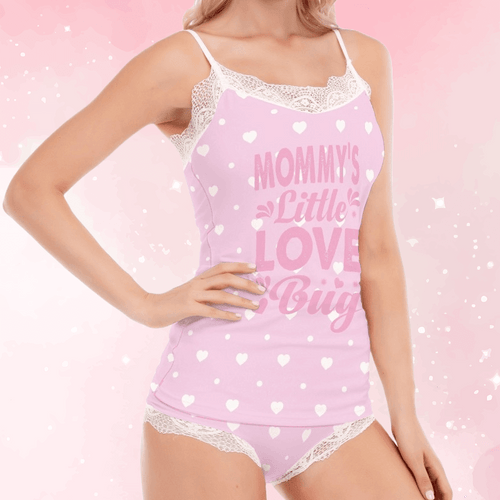 'Mommy's Little Love Bug' Pink Cami Lace Pajamas - Puppy's Aesthetics Clothing (Image 1)