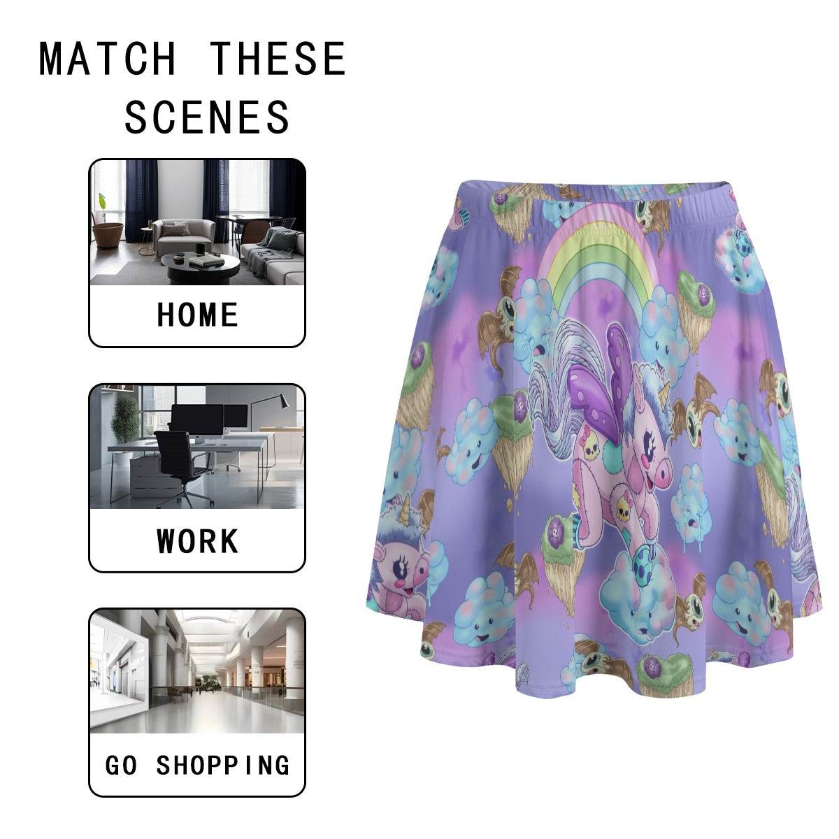 Pastel Dreamycorn Skater Skirt - Puppy's Aesthetics