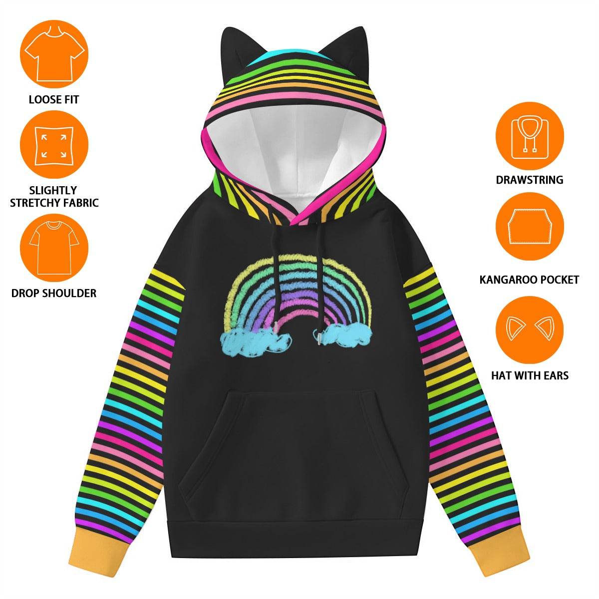 Rainbow Cat Ears Unisex Hoodie - Puppy's Aesthetics