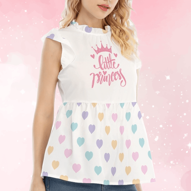 'Little Princess' Pastel Hearts Ruffle Blouse - Puppy's Aesthetics