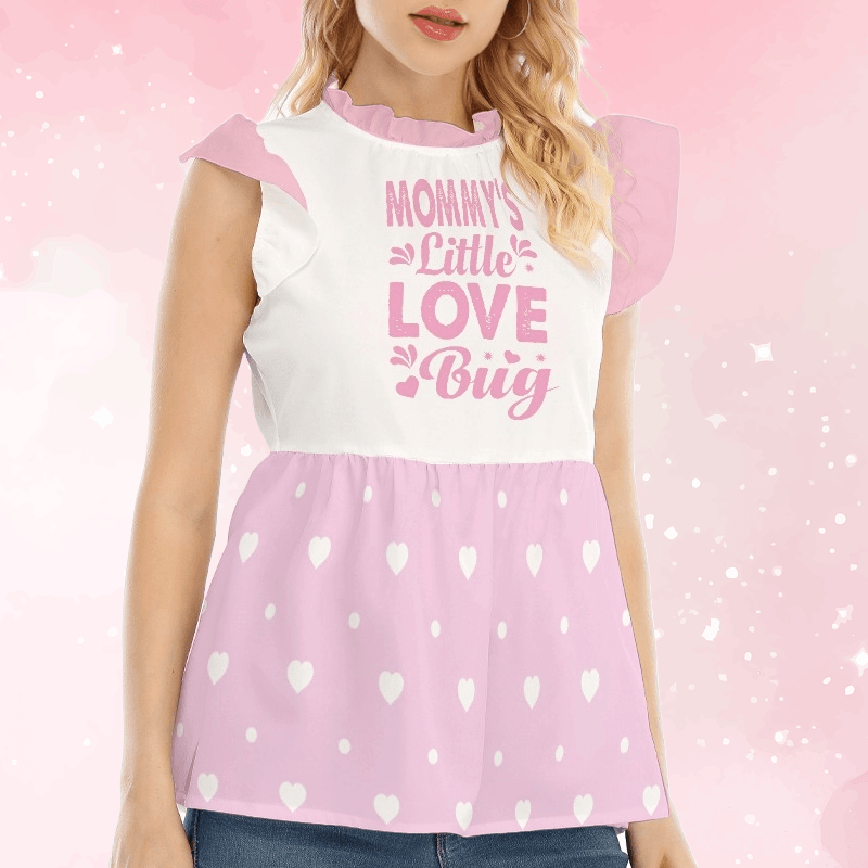 'Mommy's Little Love Bug' Pink Ruffle Blouse - Puppy's Aesthetics