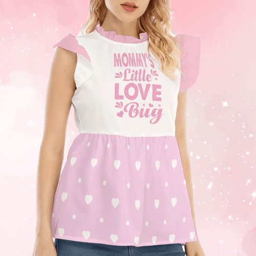 'Mommy's Little Love Bug' Pink Ruffle Blouse - Puppy's Aesthetics Clothing (Image 1)