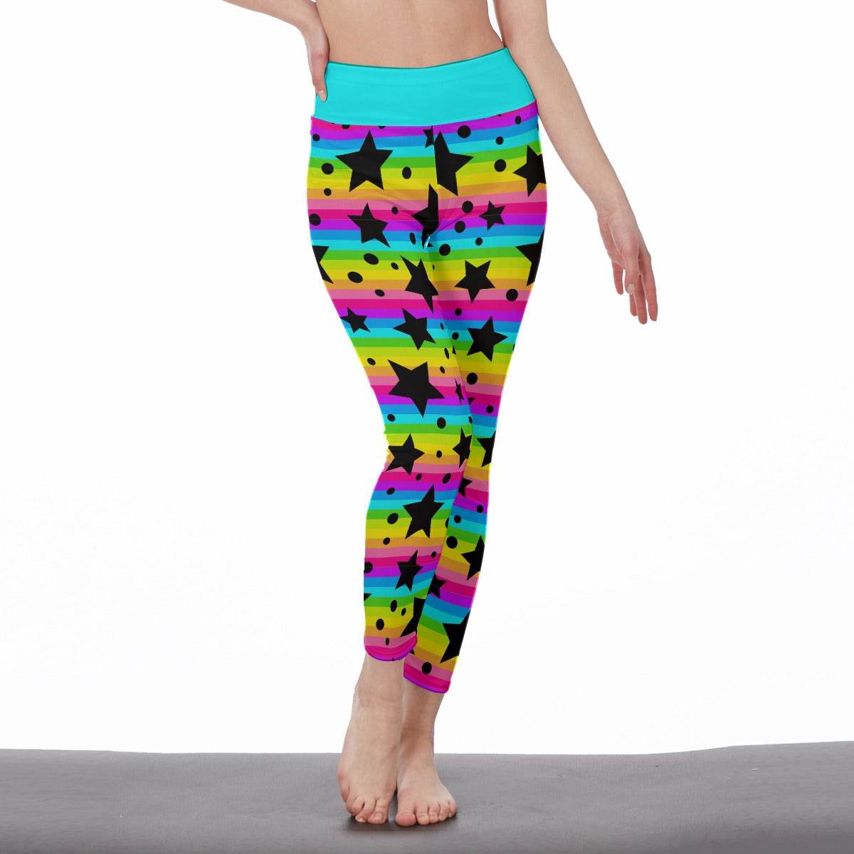 Neon Stripes & Stars High Waist Leggings - Puppy's Aesthetics