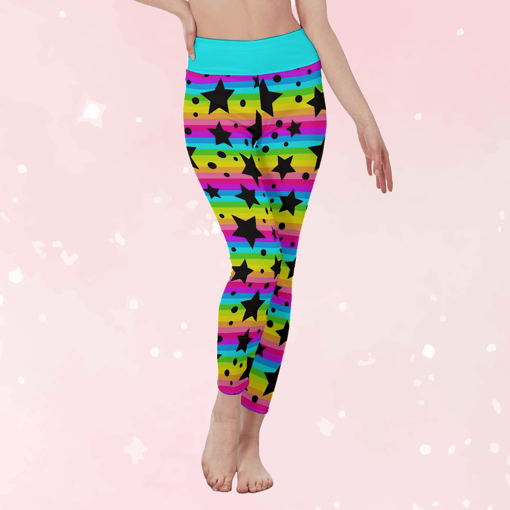 Neon Stripes & Stars High Waist Leggings - Puppy's Aesthetics