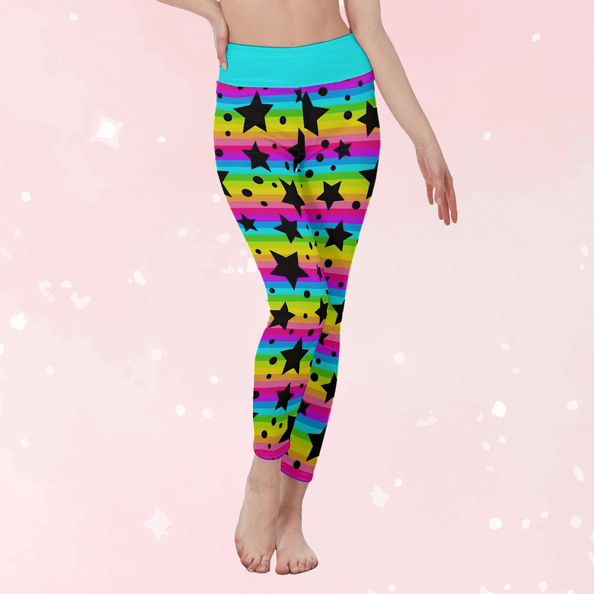 Neon Stripes & Stars High Waist Leggings - Puppy's Aesthetics