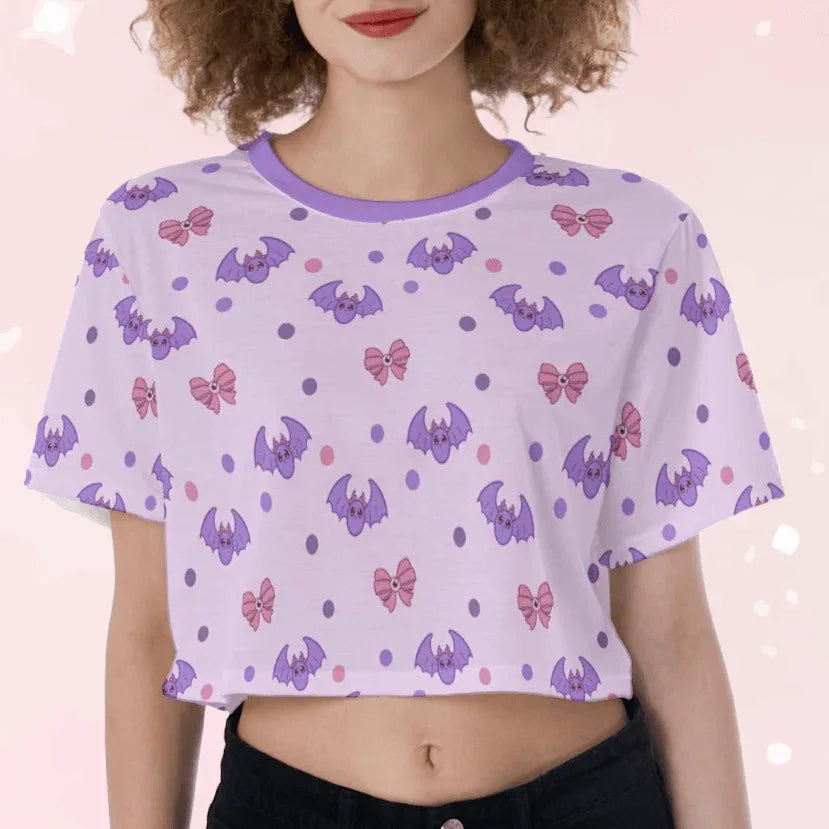 Pastel Spoopy Bats Crop Top - Puppy's Aesthetics