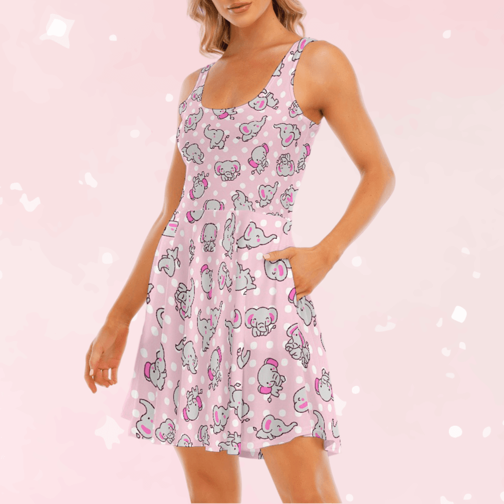 Pink Snugglephant Skater Dress - Puppy's Aesthetics