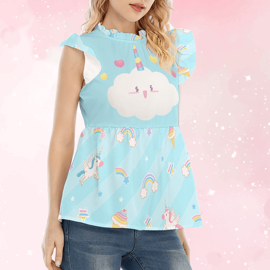 Pretty Pastel Unicorn Rainbow Ruffle Blouse - Puppy's Aesthetics