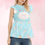 Pretty Pastel Unicorn Rainbow Ruffle Blouse - Puppy's Aesthetics