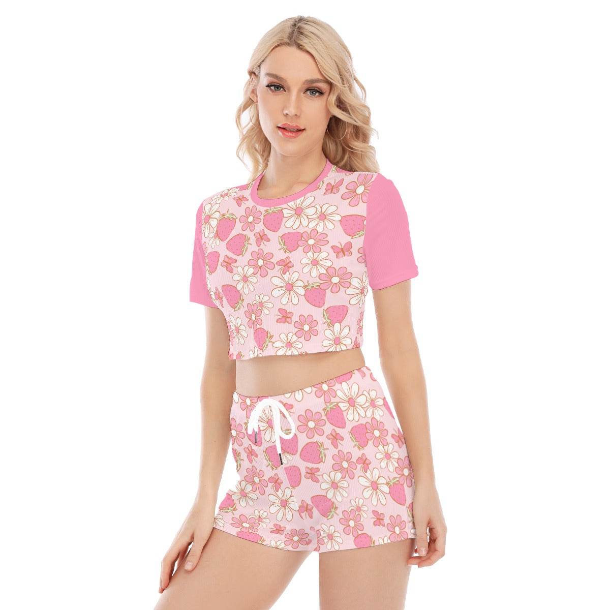 Strawberries & Daisies 2Pc Shorts Set - Puppy's Aesthetics