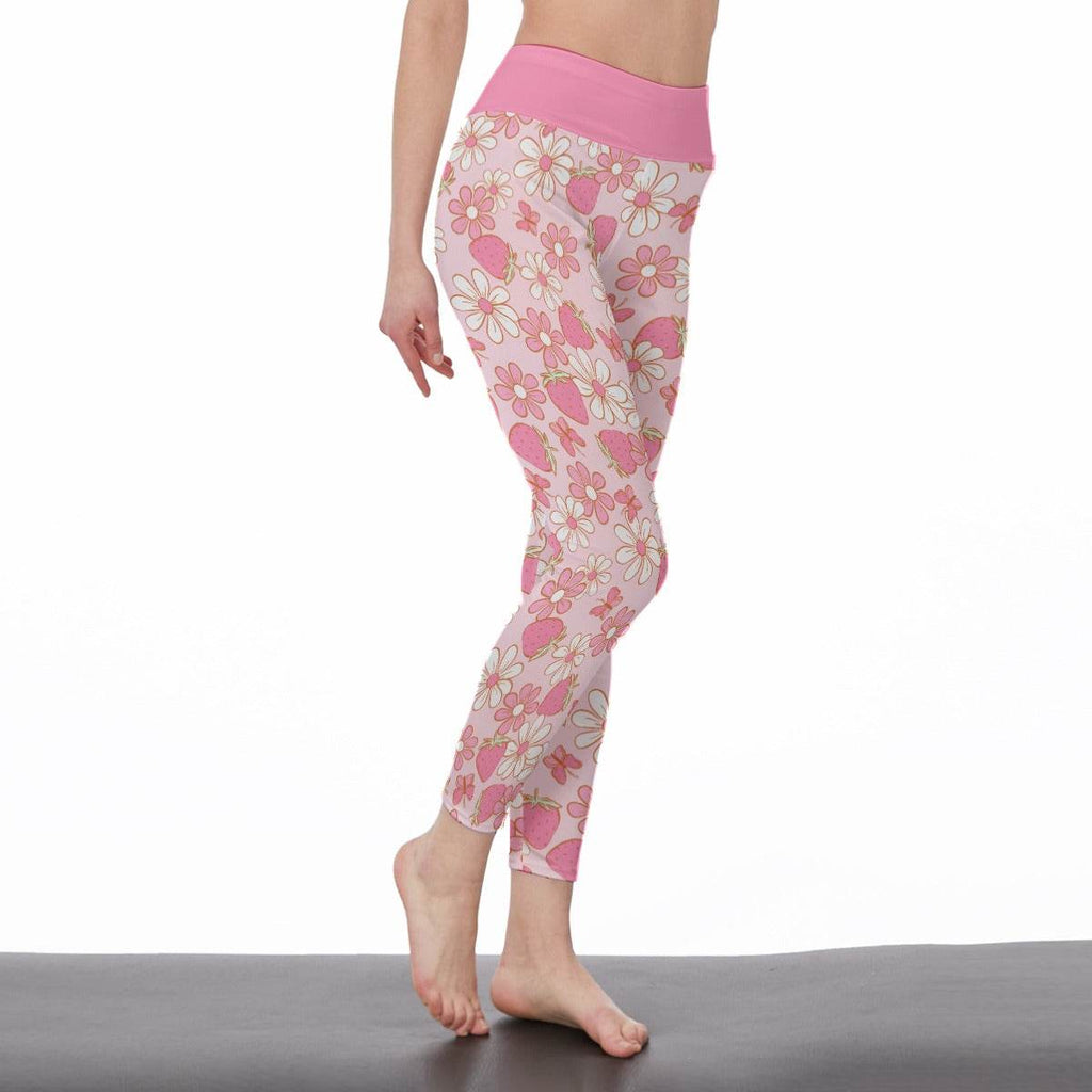 Strawberries & Daisies High Waist Leggings - Puppy's Aesthetics
