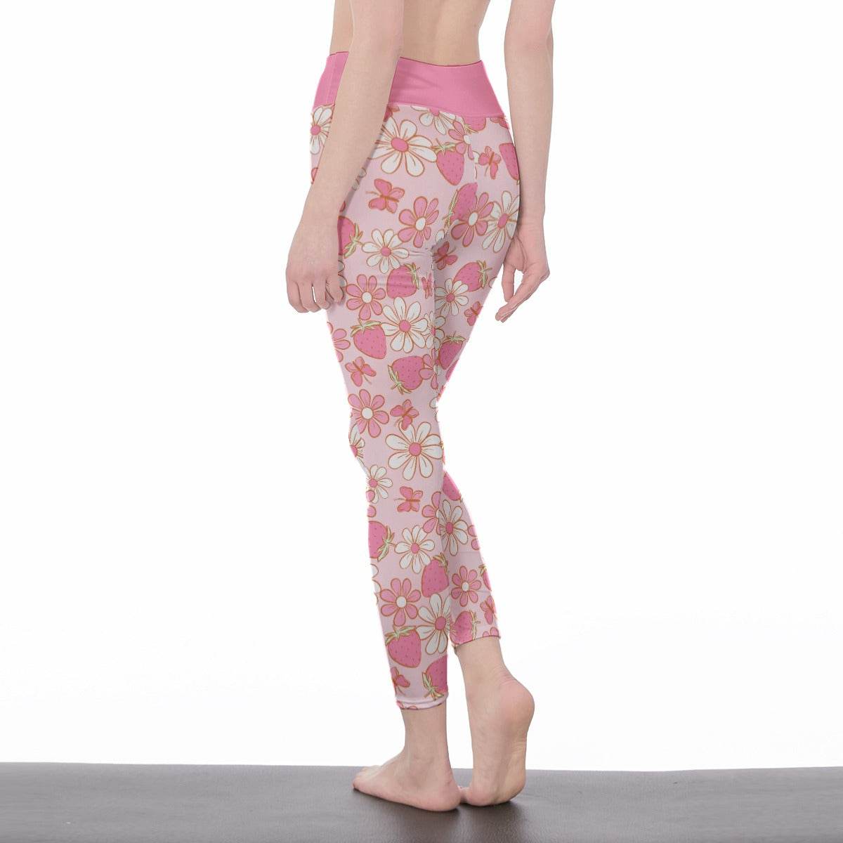 Strawberries & Daisies High Waist Leggings - Puppy's Aesthetics