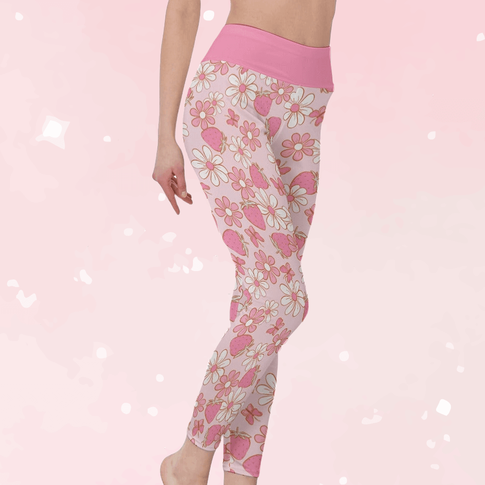 Strawberries & Daisies High Waist Leggings - Puppy's Aesthetics