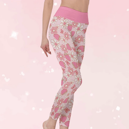 Strawberries & Daisies High Waist Leggings - Puppy's Aesthetics