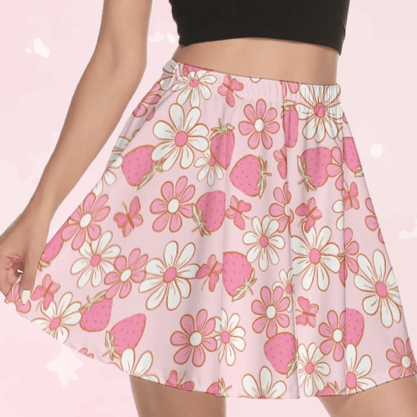 Strawberries & Daisies Mini Skirt - Puppy's Aesthetics
