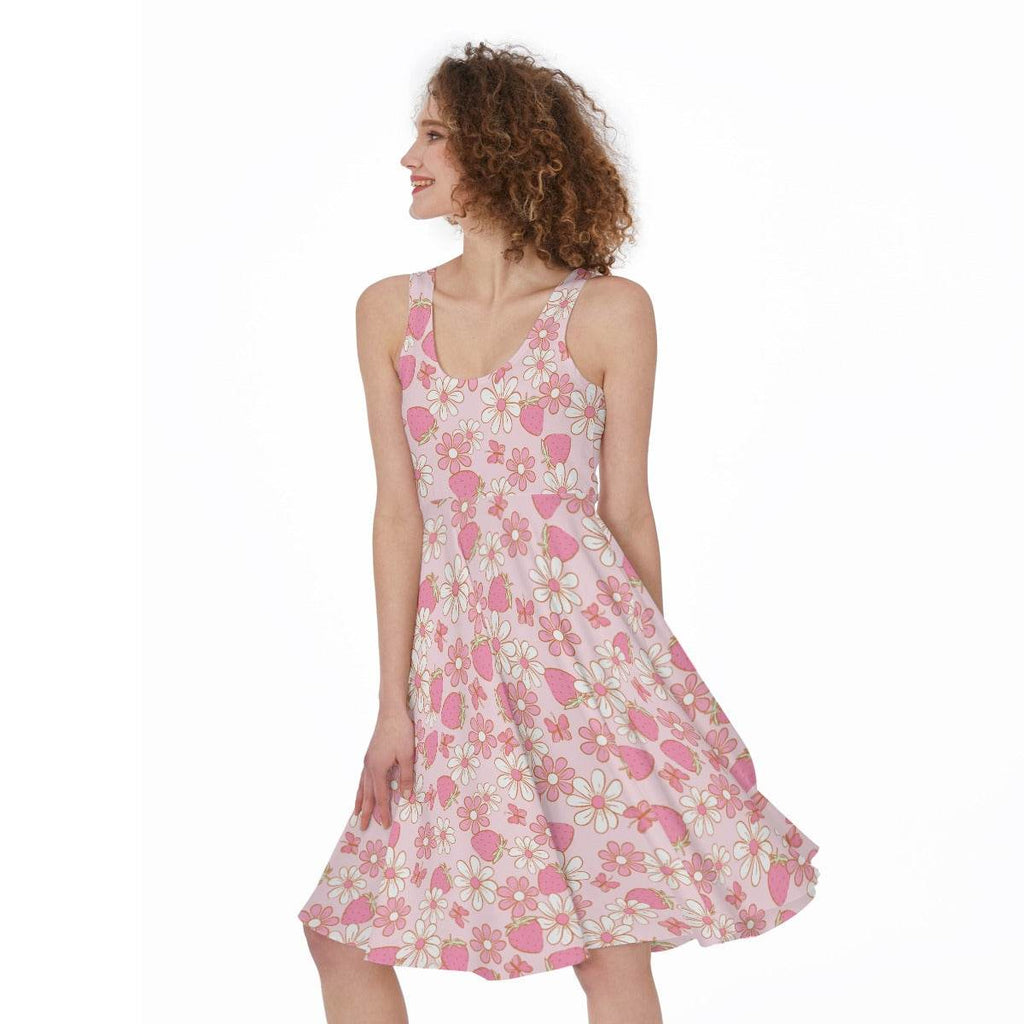Strawberries & Daisies Skater Dress - Puppy's Aesthetics