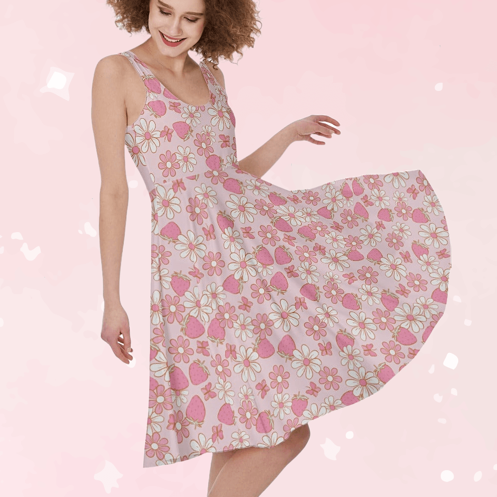 Strawberries & Daisies Skater Dress - Puppy's Aesthetics