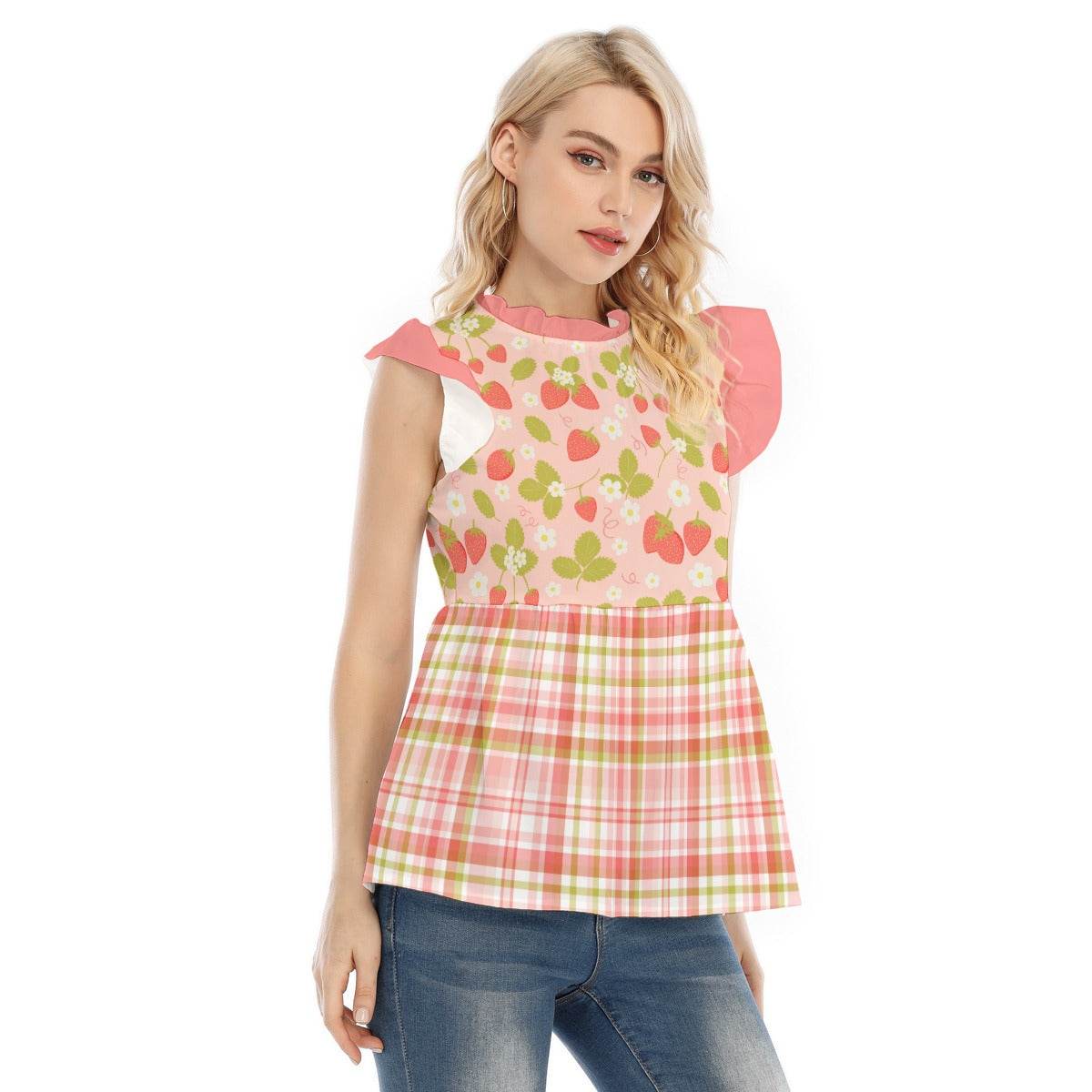 Strawberry Plaid Ruffle Blouse - Puppy's Aesthetics