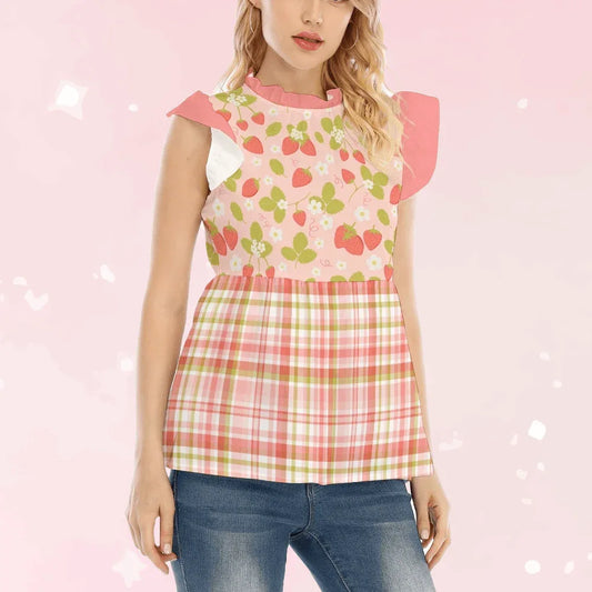 Strawberry Plaid Ruffle Blouse - Puppy's Aesthetics