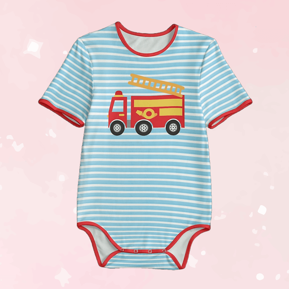 Striped Firetruck Adult Unisex SnappieSuit - Puppy's Aesthetics