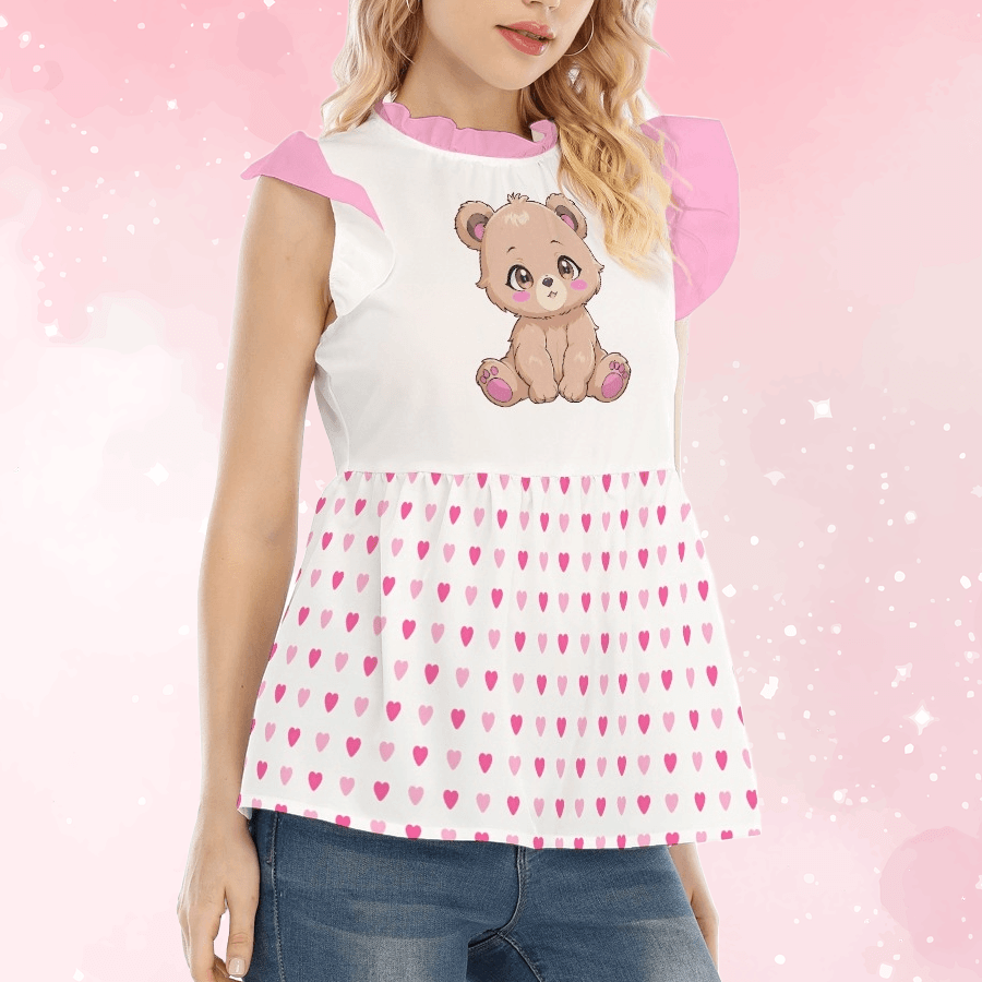 Sweetheart Bear Ruffle Blouse - Puppy's Aesthetics