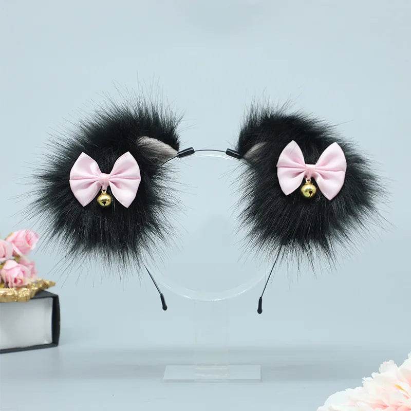 Cute Black Petplay Bows Ears & Tail Set (Also Sold Separately) - Puppy's Aesthetics