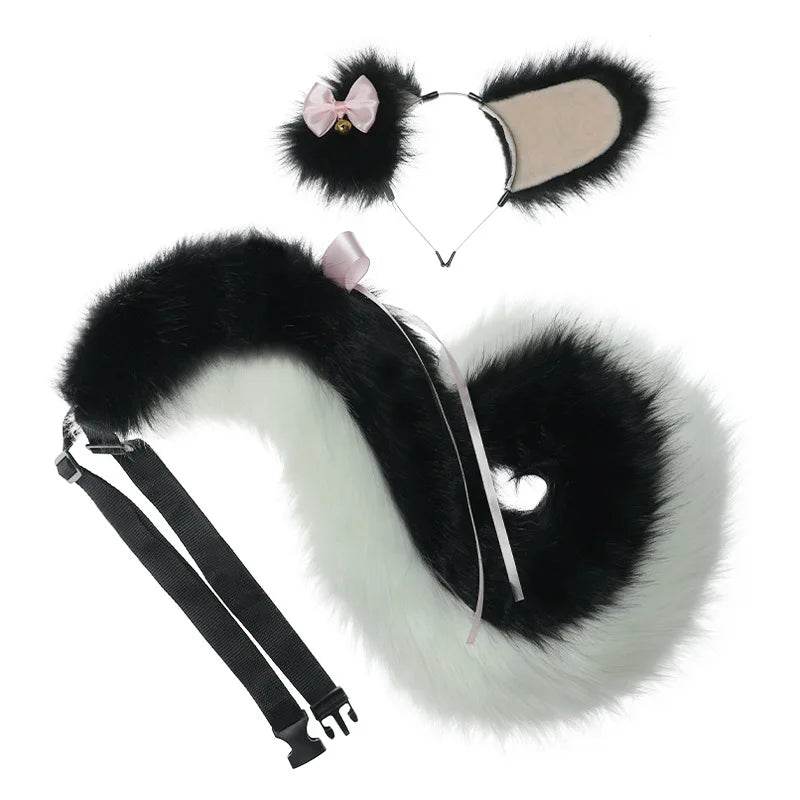 Cute Black Petplay Bows Ears & Tail Set (Also Sold Separately) - Puppy's Aesthetics
