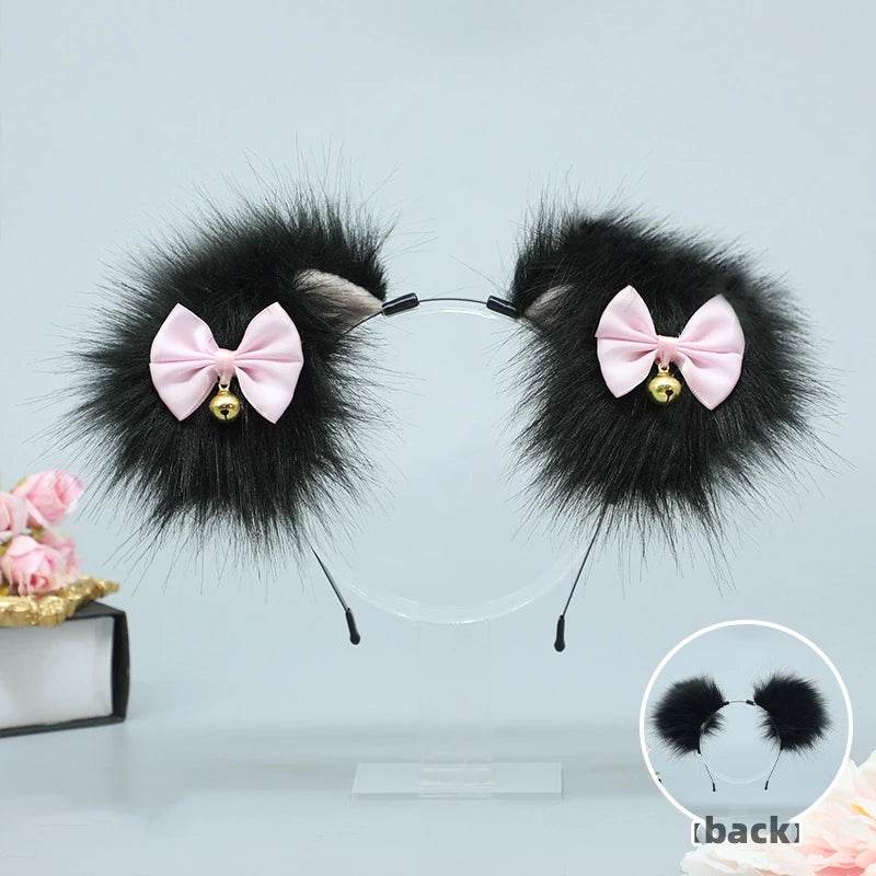 Cute Black Petplay Bows Ears & Tail Set (Also Sold Separately) - Puppy's Aesthetics