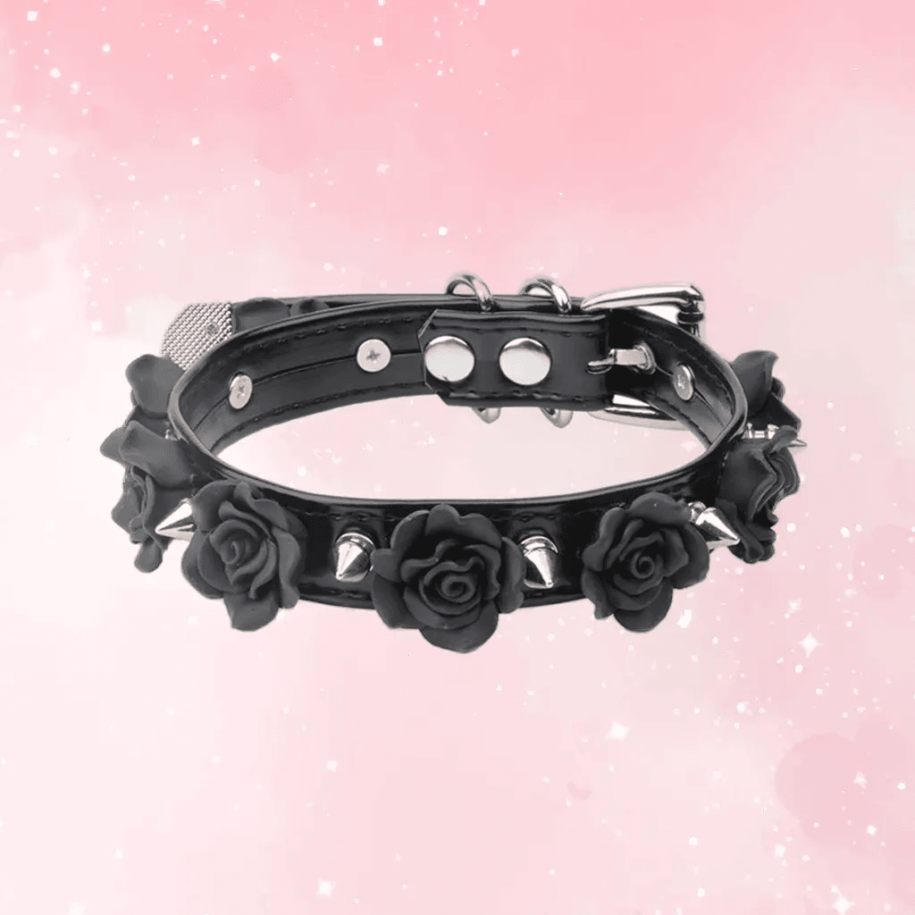 Black Rose Beautiful Spike Collar - Puppy's Aesthetics