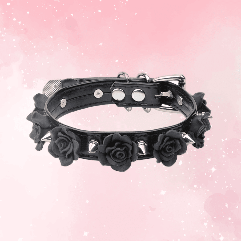 Black Rose Beautiful Spike Collar - Puppy's Aesthetics