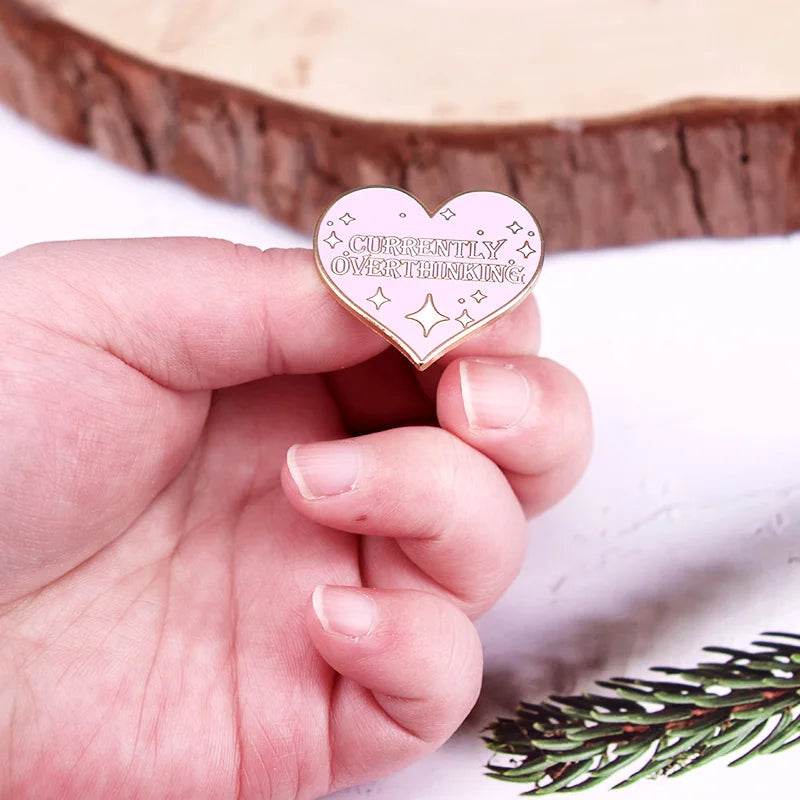 Currently Overthinking Glitter Heart Enamel Pin - Puppy's Aesthetics