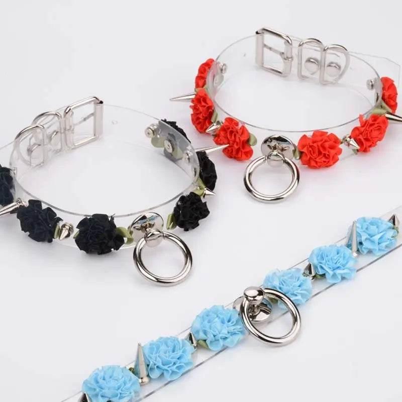 Clear Spiked Pastel Flower Collar - Puppy's Aesthetics