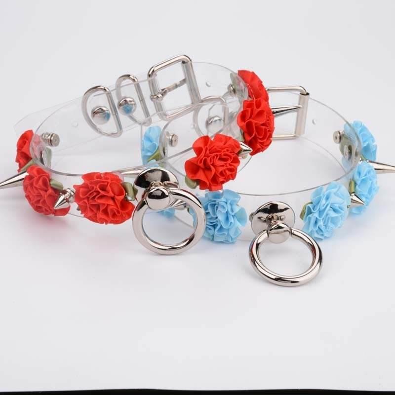 Clear Spiked Pastel Flower Collar - Puppy's Aesthetics