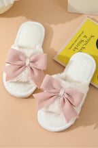 White Cute Bowknot Fluffy Slippers - Puppy's Aesthetics