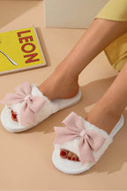 White Cute Bowknot Fluffy Slippers - Puppy's Aesthetics