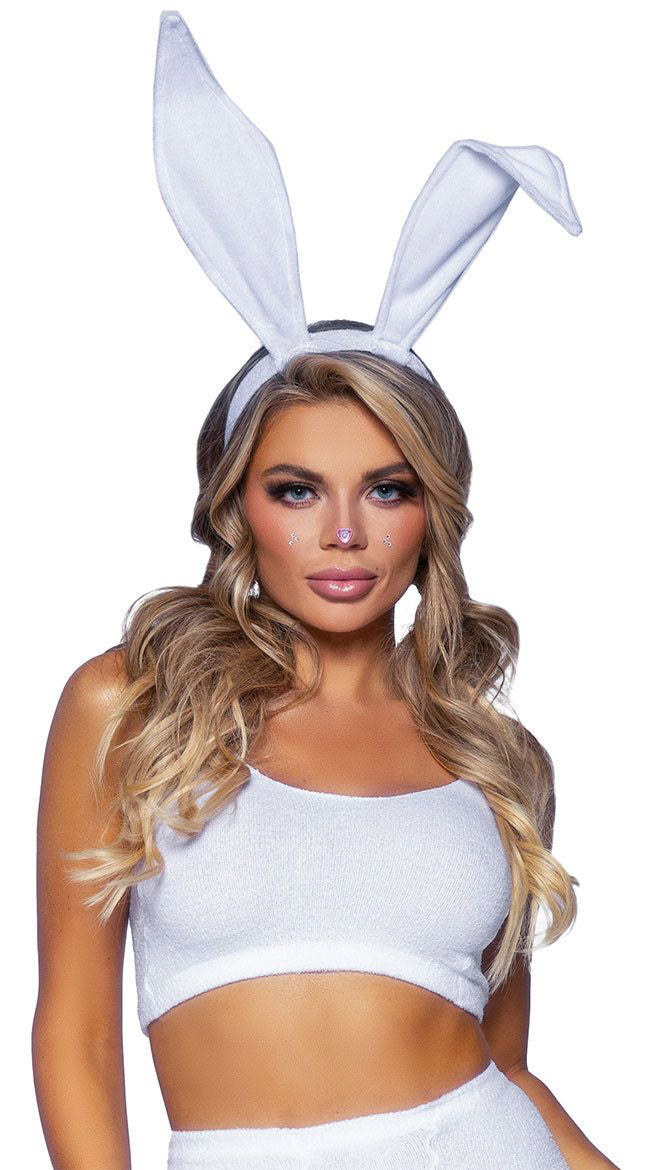 Bendable Velvet Bunny Rabbit Ears White