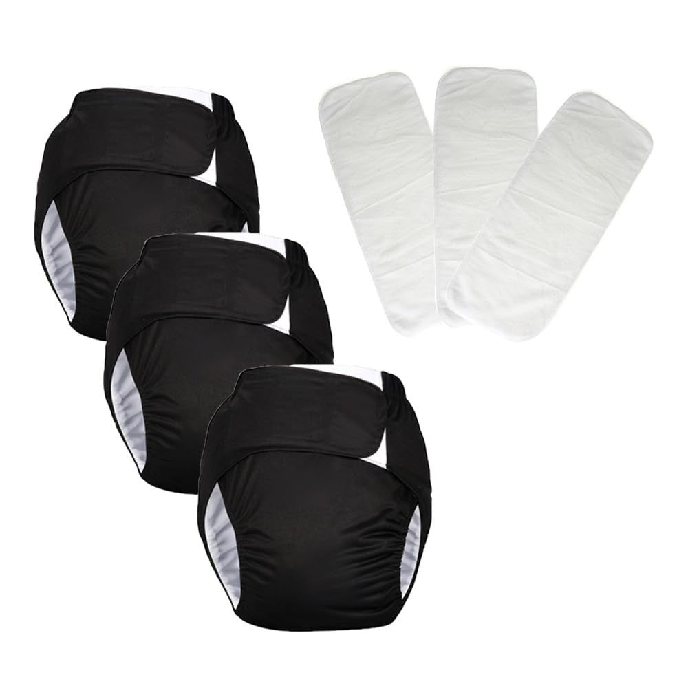 Adult Cloth Diapers 3 Pack Reusable Washable Adjustable Black XL Incontinence