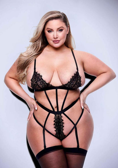 Sexy Strappy Lace Teddy with Garters
