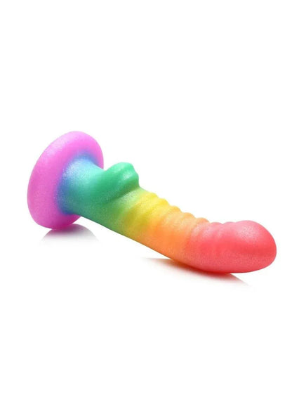 Simply Sweet Ribbed Silicone Rainbow Dildo - Puppy's Aesthetics