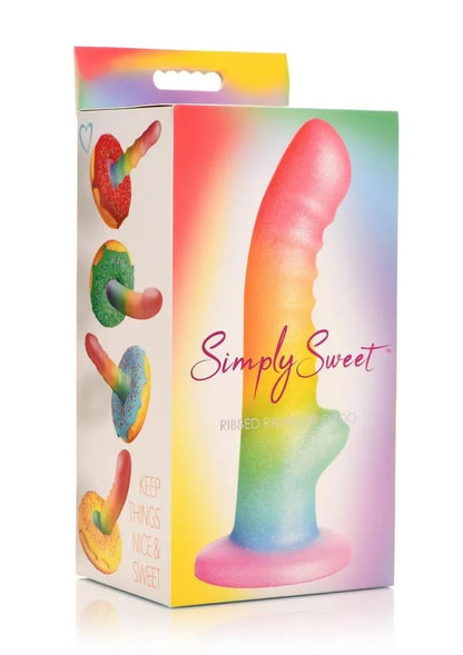 Simply Sweet Ribbed Silicone Rainbow Dildo - Puppy's Aesthetics