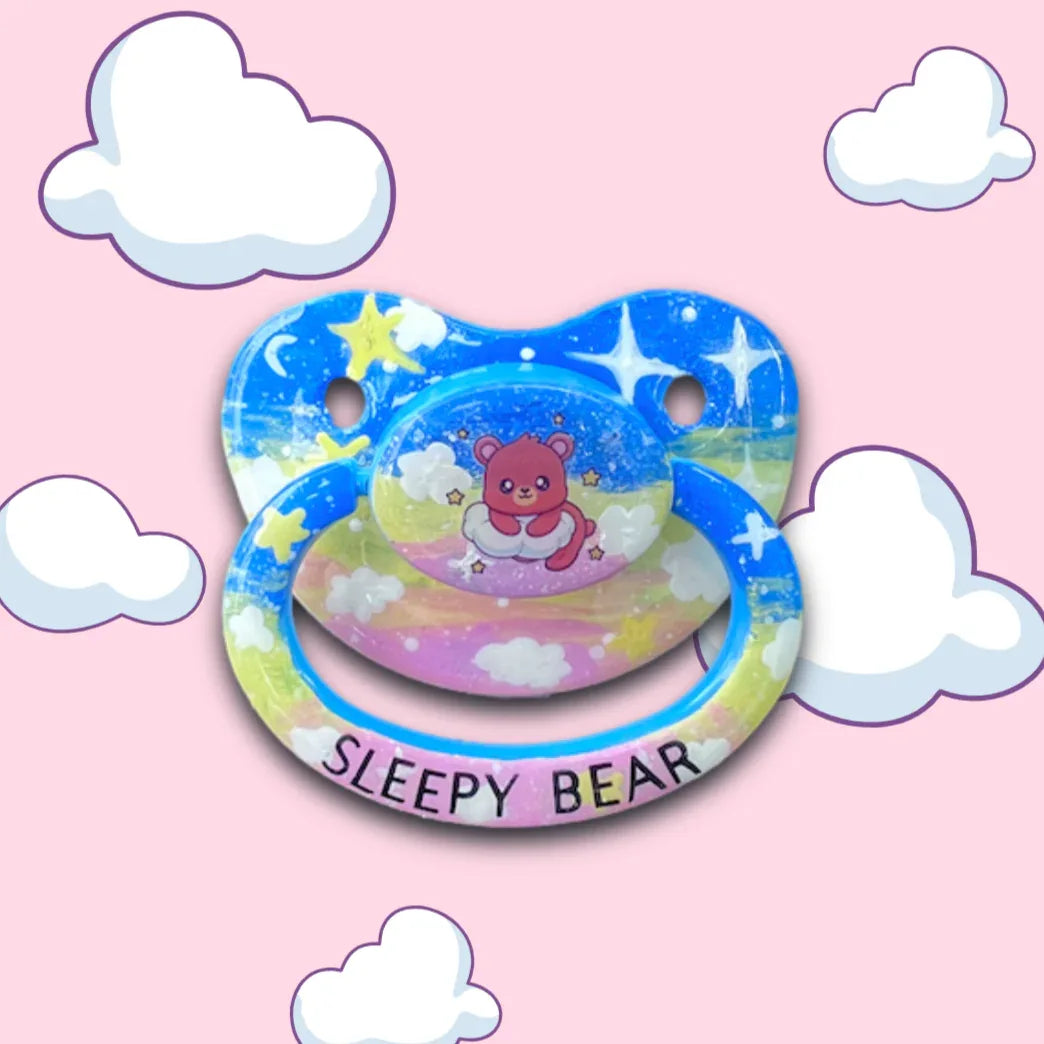 Hand Painted Adult Pacifier - Sleepy Bear - Puppy's Aesthetics