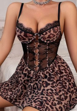 Leopard Print Sheer Babydoll