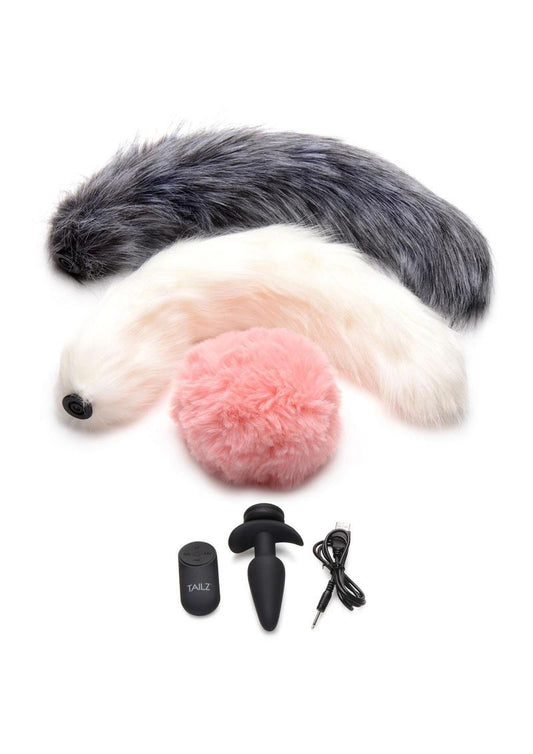Vibrating Silicone Anal Plug Set with 3 Tails and Remote Control