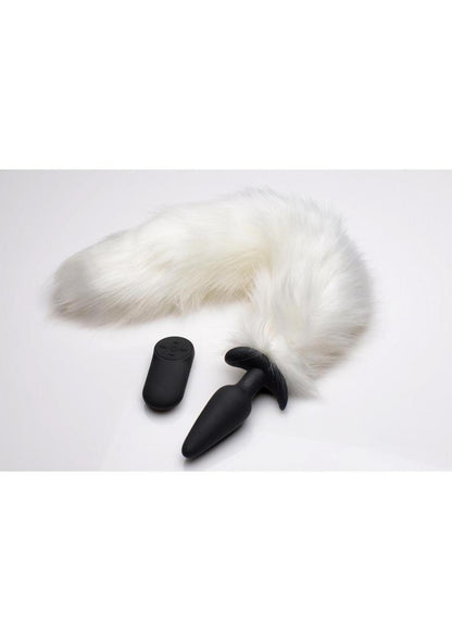 Vibrating Slender Anal Plug with White Fox Tail and Remote