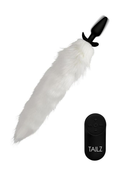 Vibrating Slender Anal Plug with White Fox Tail and Remote