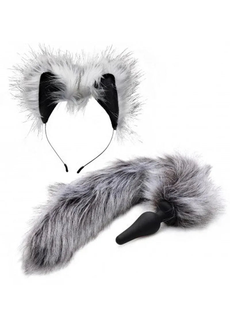 Tailz Grey Wolf Tail Plug & Ears Set - Puppy's Aesthetics